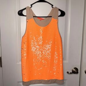 Vilagallo Neon Orange Sequin Tank Top Sleeveless Sparkle Party Blouse Size 42